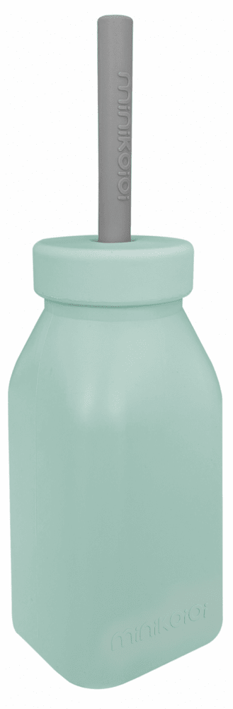 Minikoioi Fľaša silikónová so slamkou - River Green / Powder Grey
